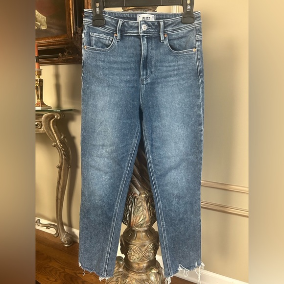 Paige Medium Wash Sarah Slim Crop Raw Hem Stretch Jeans Women’s Size 26 - Picture 2 of 6